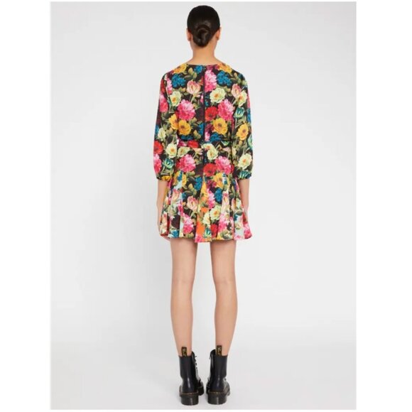 NWT Alice + Olivia Mina Floral Puff Sleeve Godet Dress with Belt - Picture 4 of 5